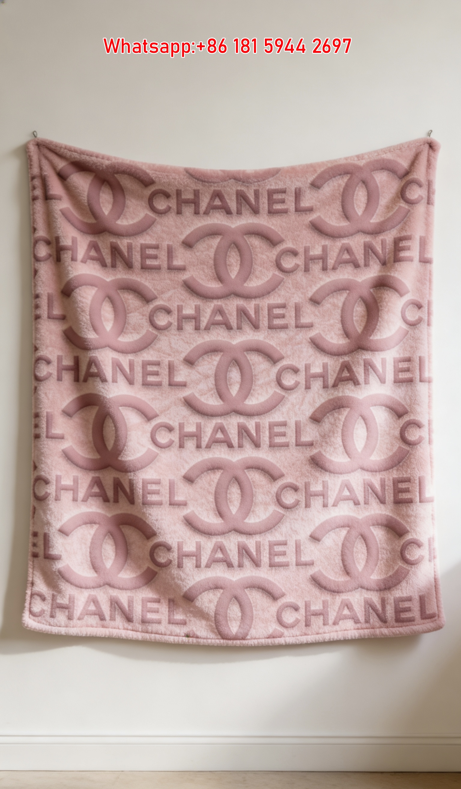 Chanel Blush Pink Embossed CC Logo Flannel Throw Blanket IMG_7093